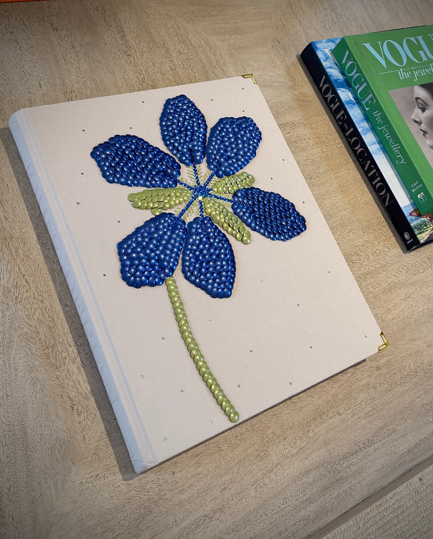 Blue Flower Studded Coffee Table Book