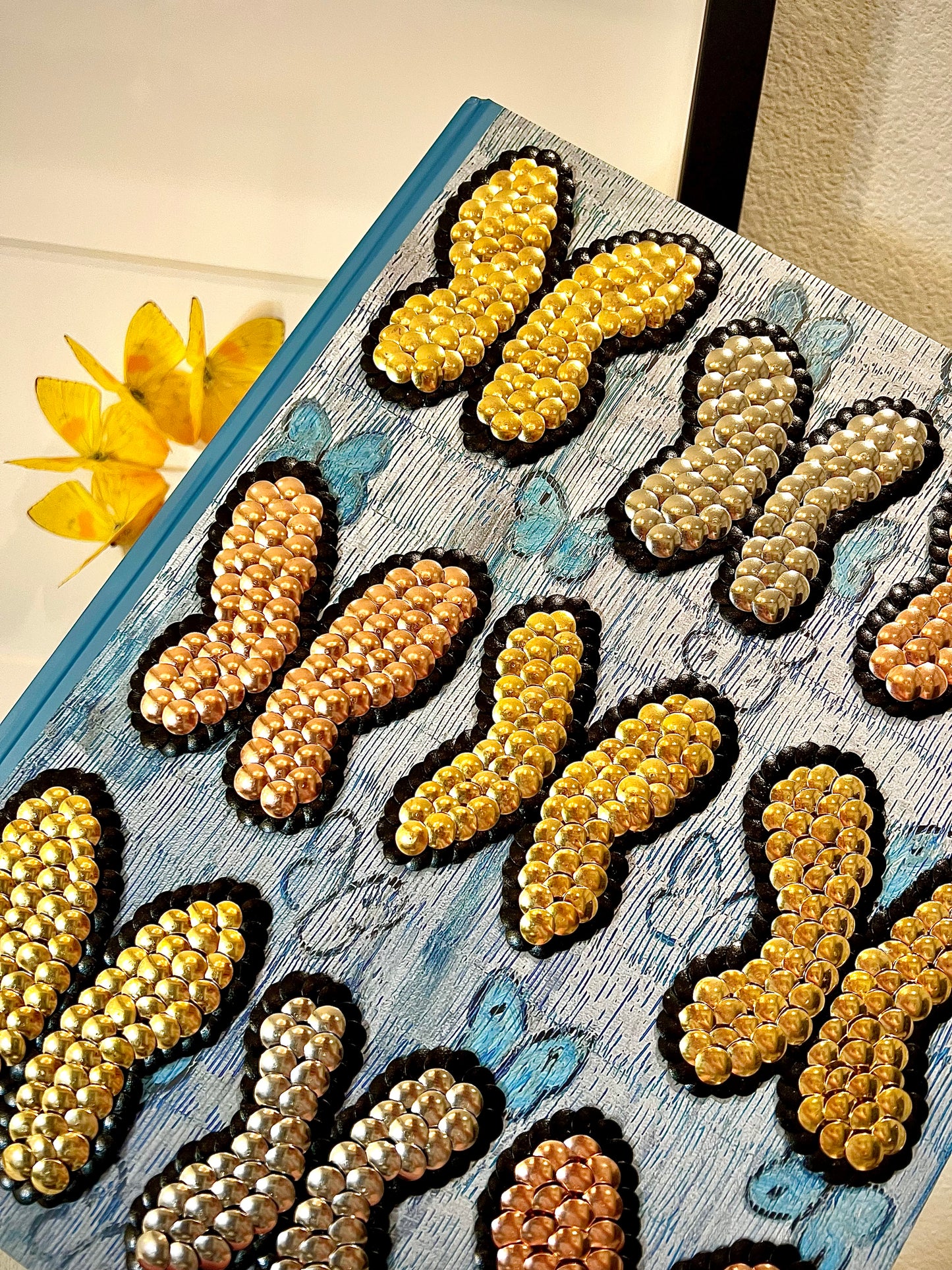 Gold, Silver, Rose Fluttering Butterflies Studded Coffee Table Book