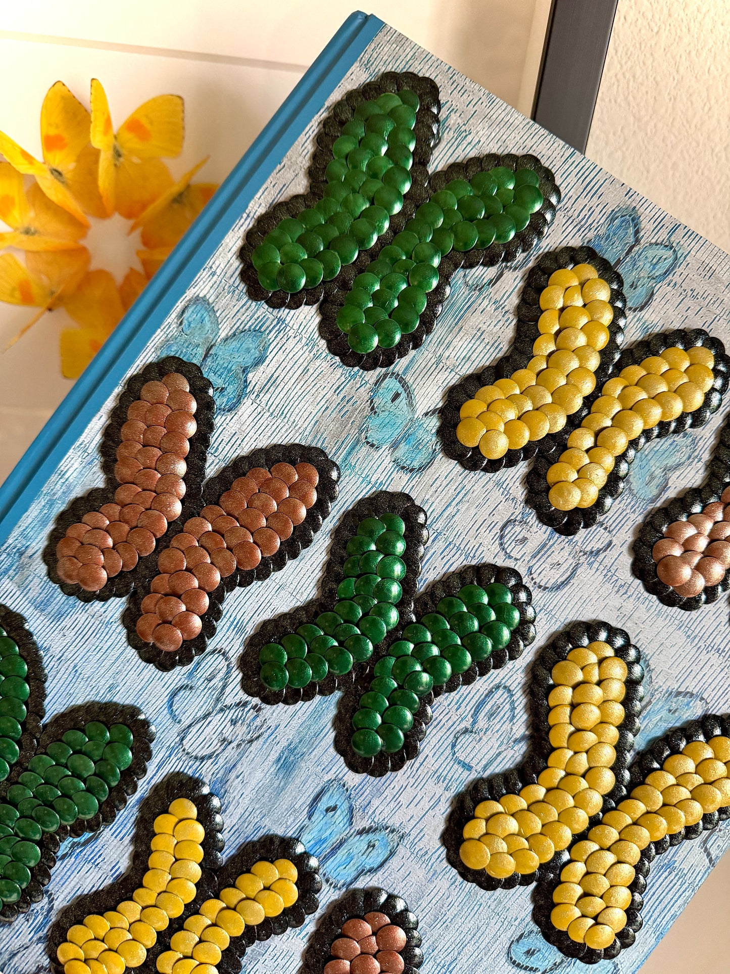 Green, Yellow, Copper Fluttering Butterflies Studded Book