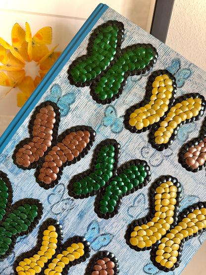 Green, Yellow, Copper Fluttering Butterflies Studded Book