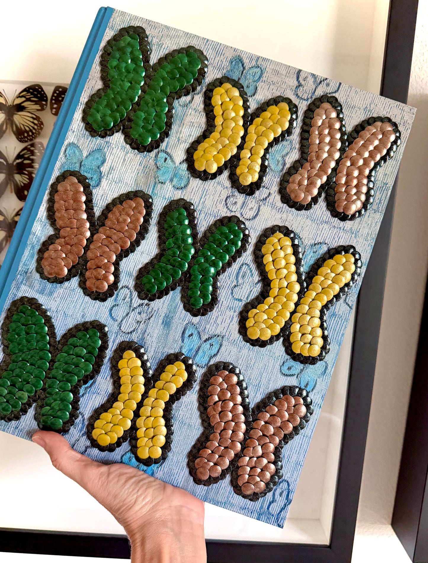 Green, Yellow, Copper Fluttering Butterflies Studded Book