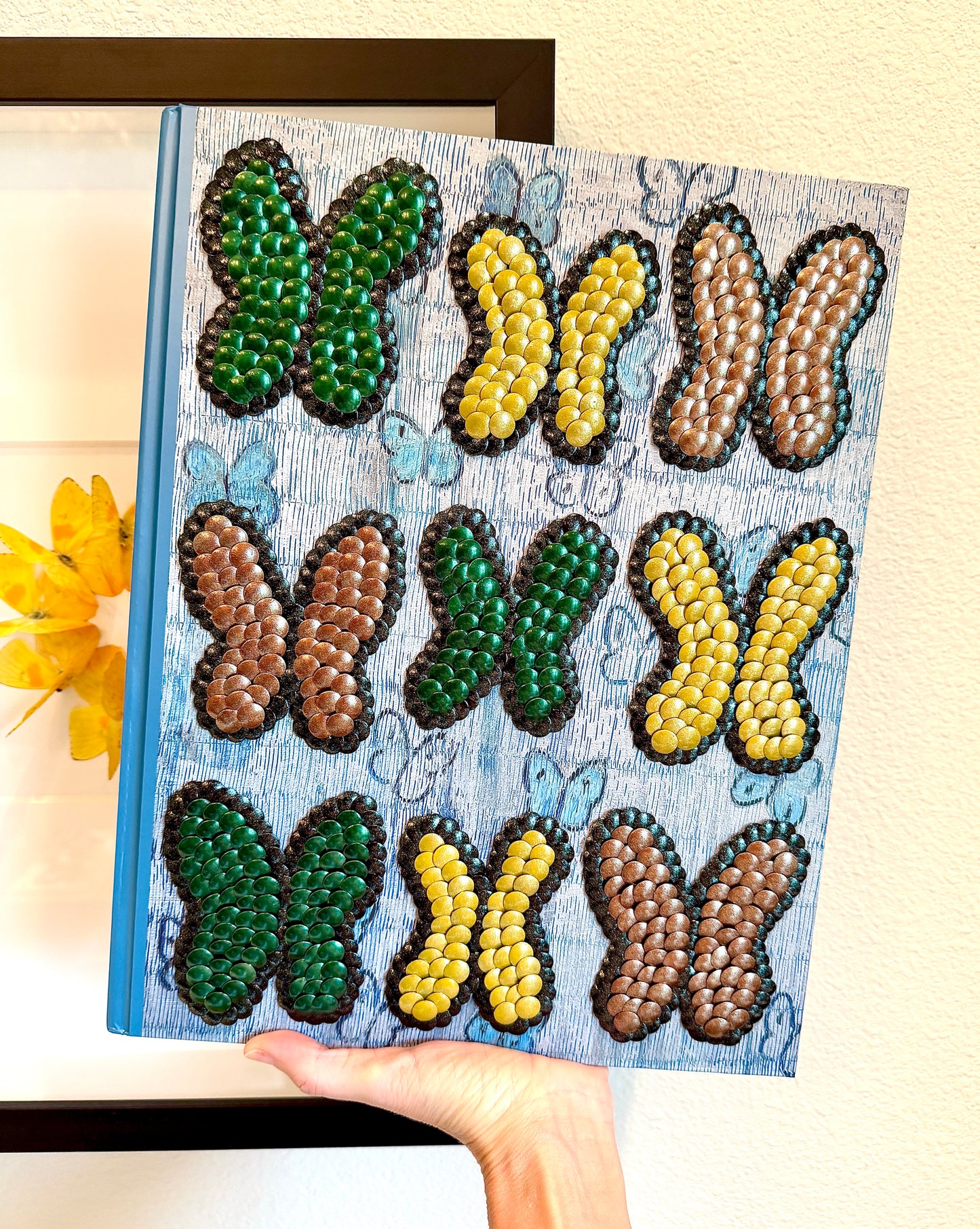 Green, Yellow, Copper Fluttering Butterflies Studded Book