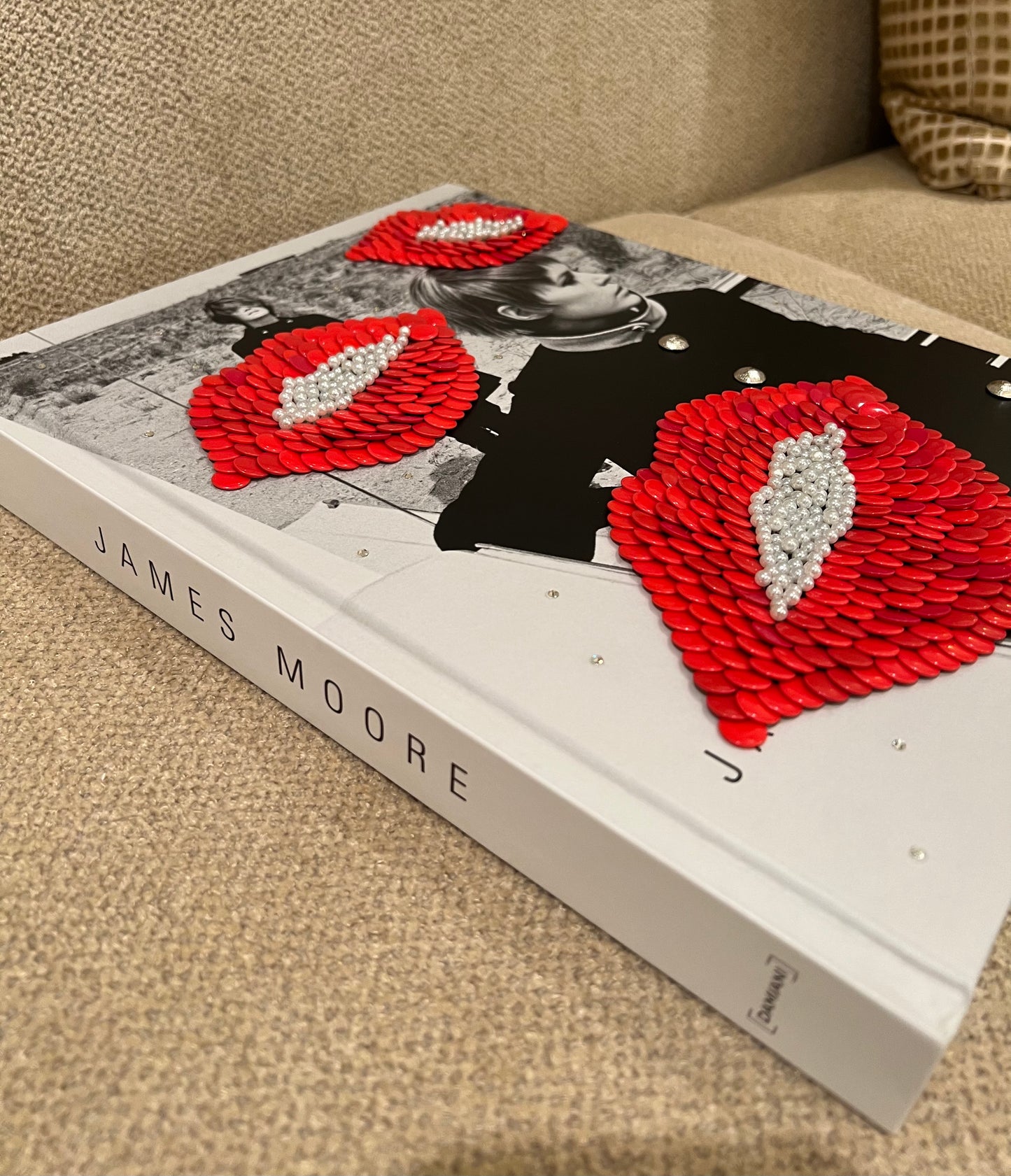 Red Lips with Pearls Studded Coffee Table Book
