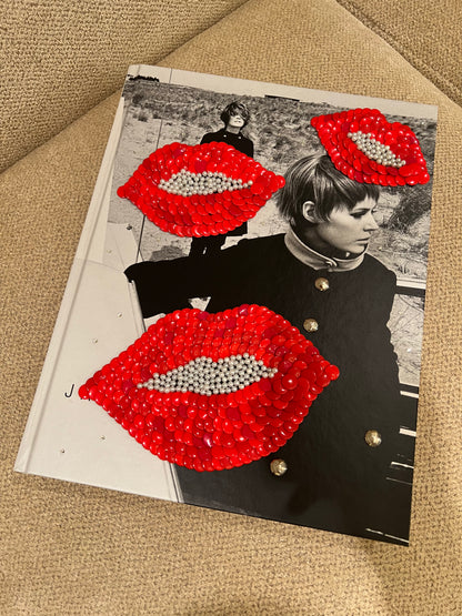 Red Lips with Pearls Studded Coffee Table Book