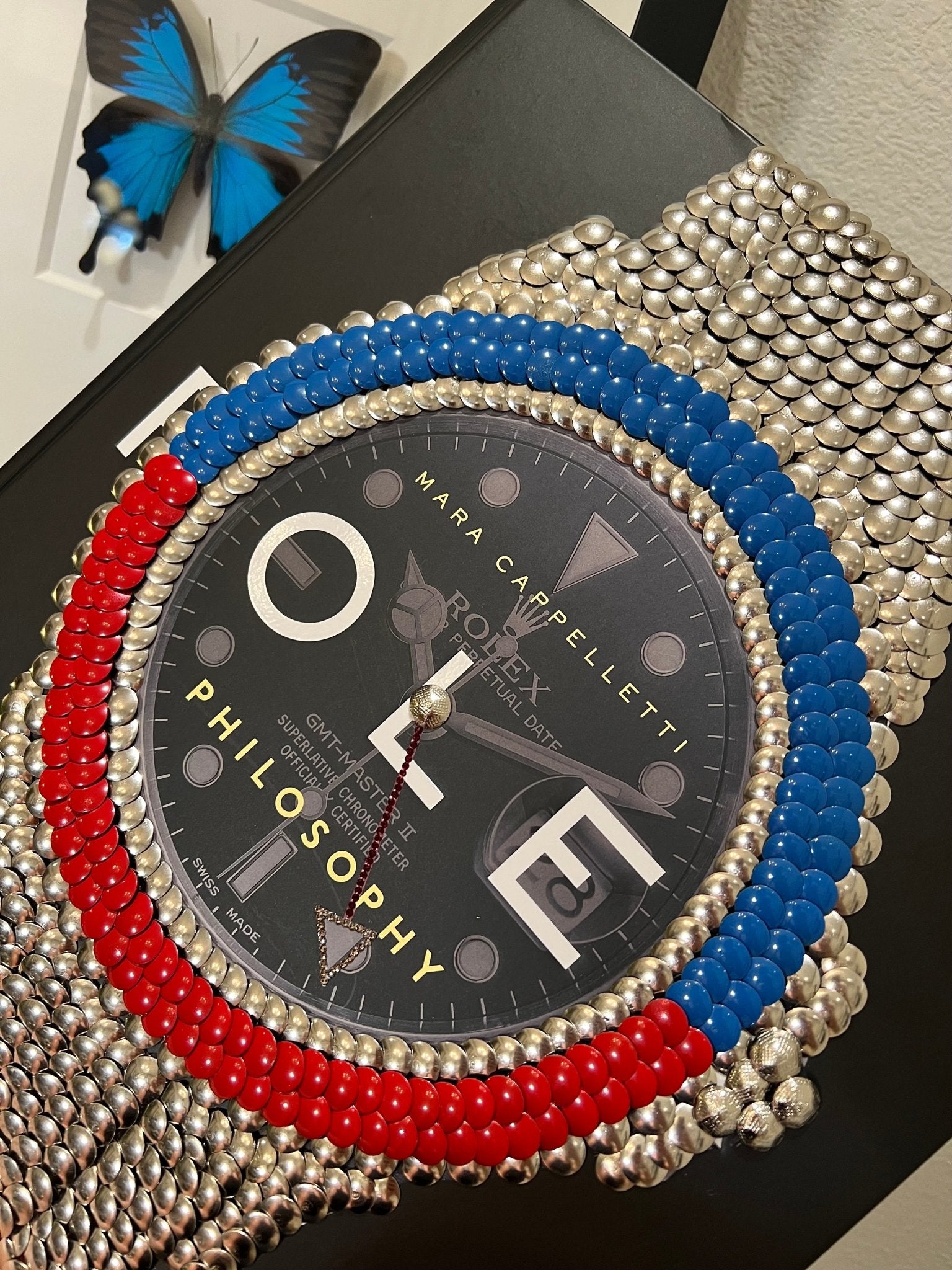 Blue & Red Bezel Watch Studded Coffee Table Book - Monica Santos Art