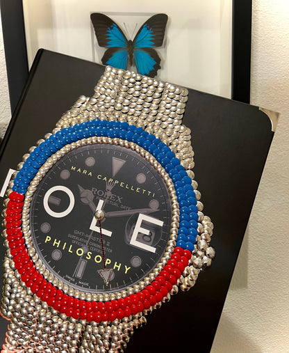 Blue & Red Bezel Watch Studded Coffee Table Book - Monica Santos Art