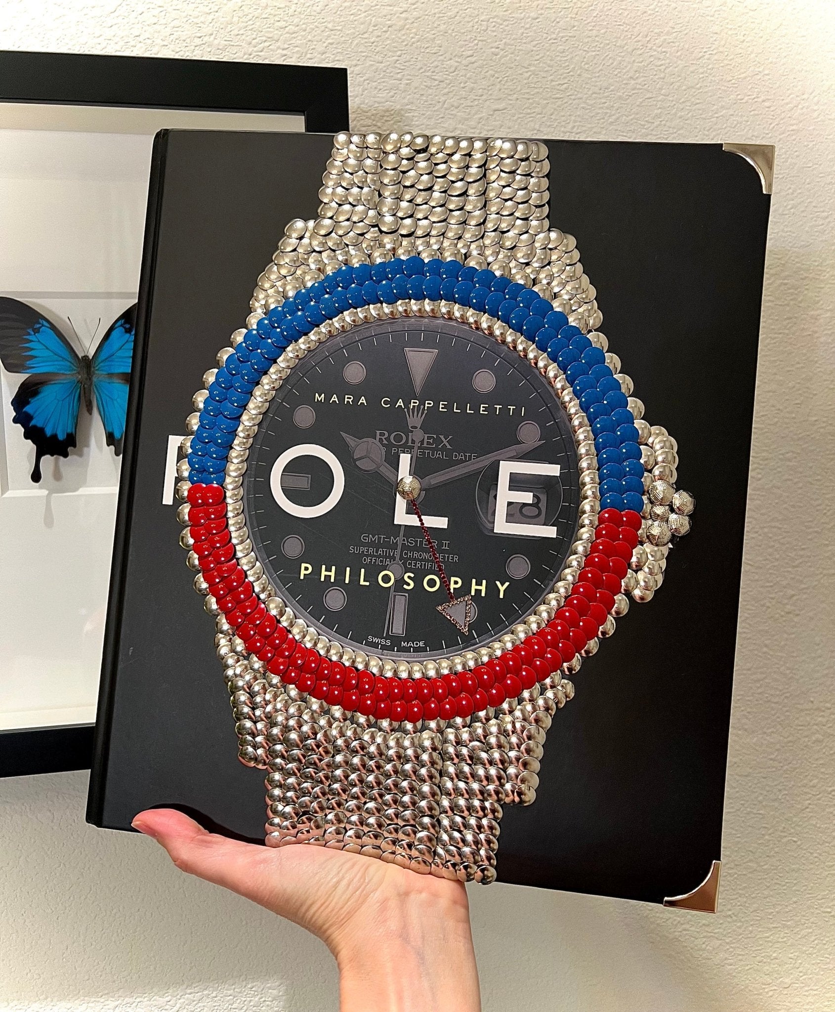 Blue & Red Bezel Watch Studded Coffee Table Book - Monica Santos Art