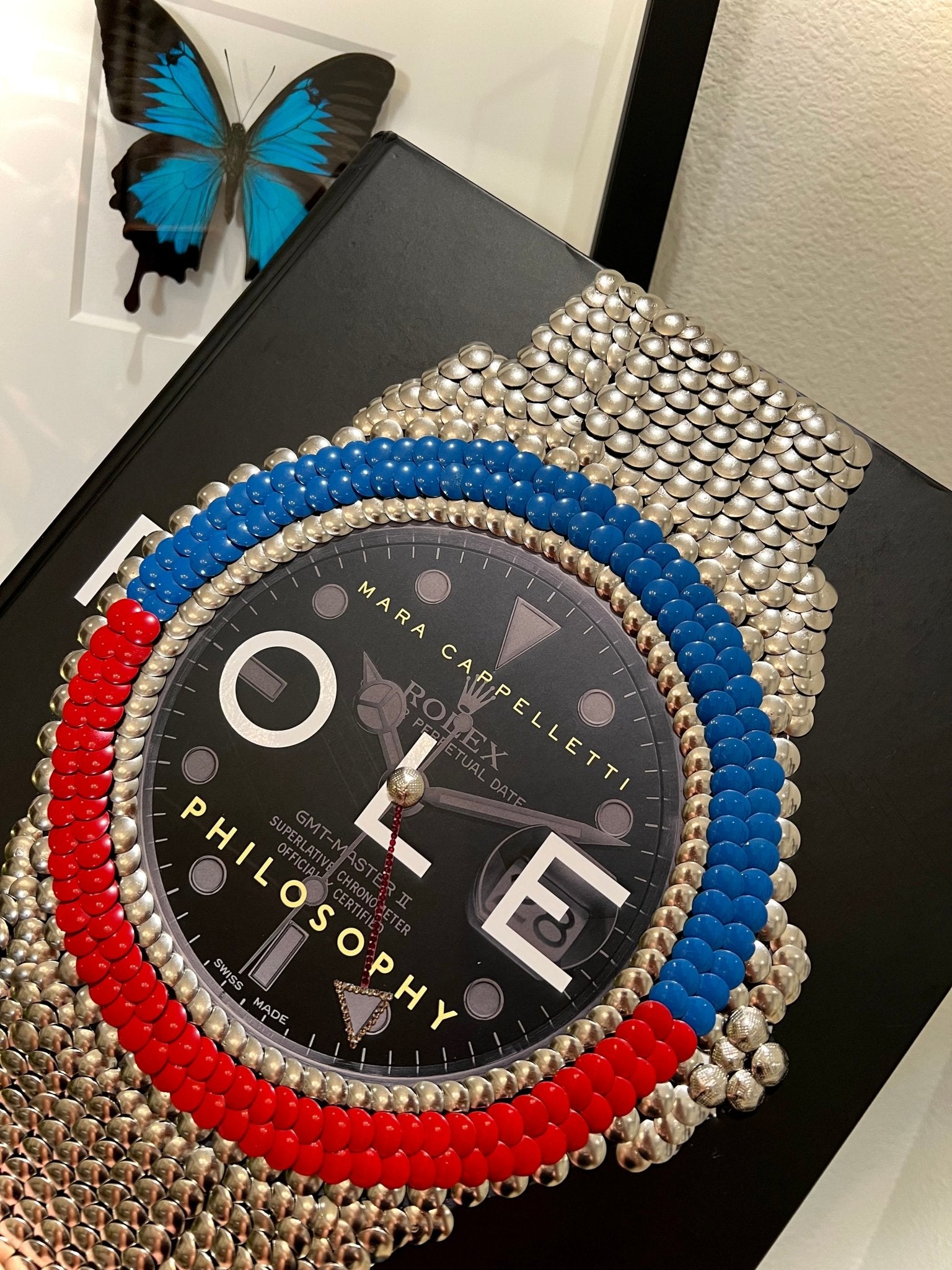 Blue & Red Bezel Watch Studded Coffee Table Book - Monica Santos Art