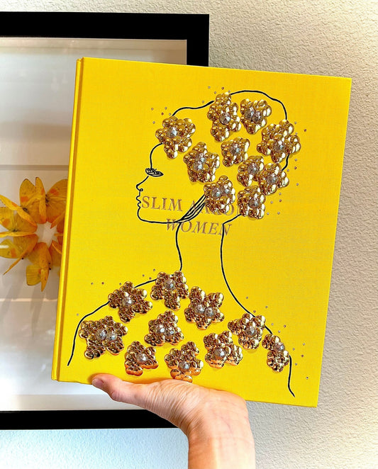 Girl with Gold Flowers Studded Coffee Table Book - Monica Santos Art