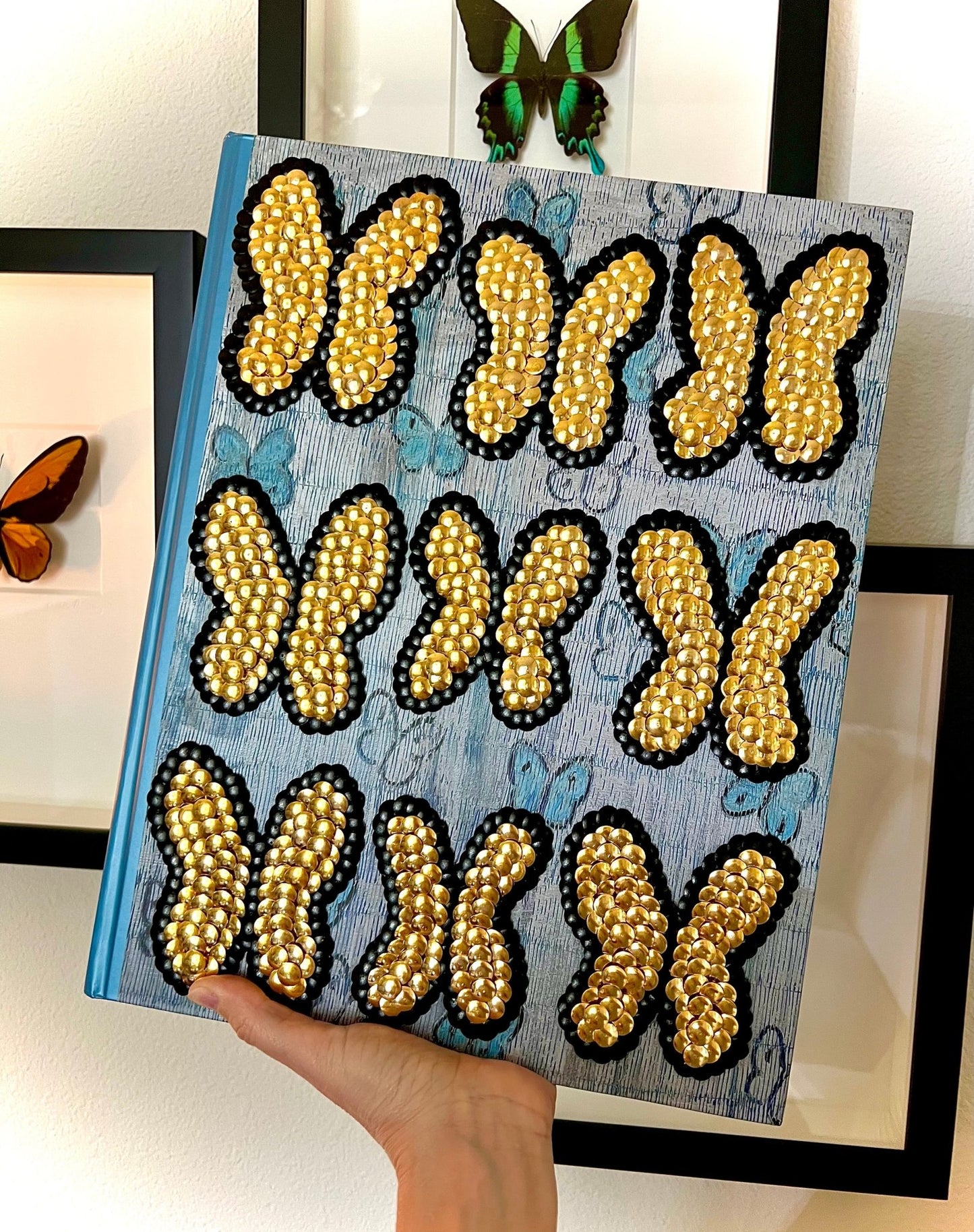 Gold Fluttering Butterflies Studded Coffee Table Book - Monica Santos Art