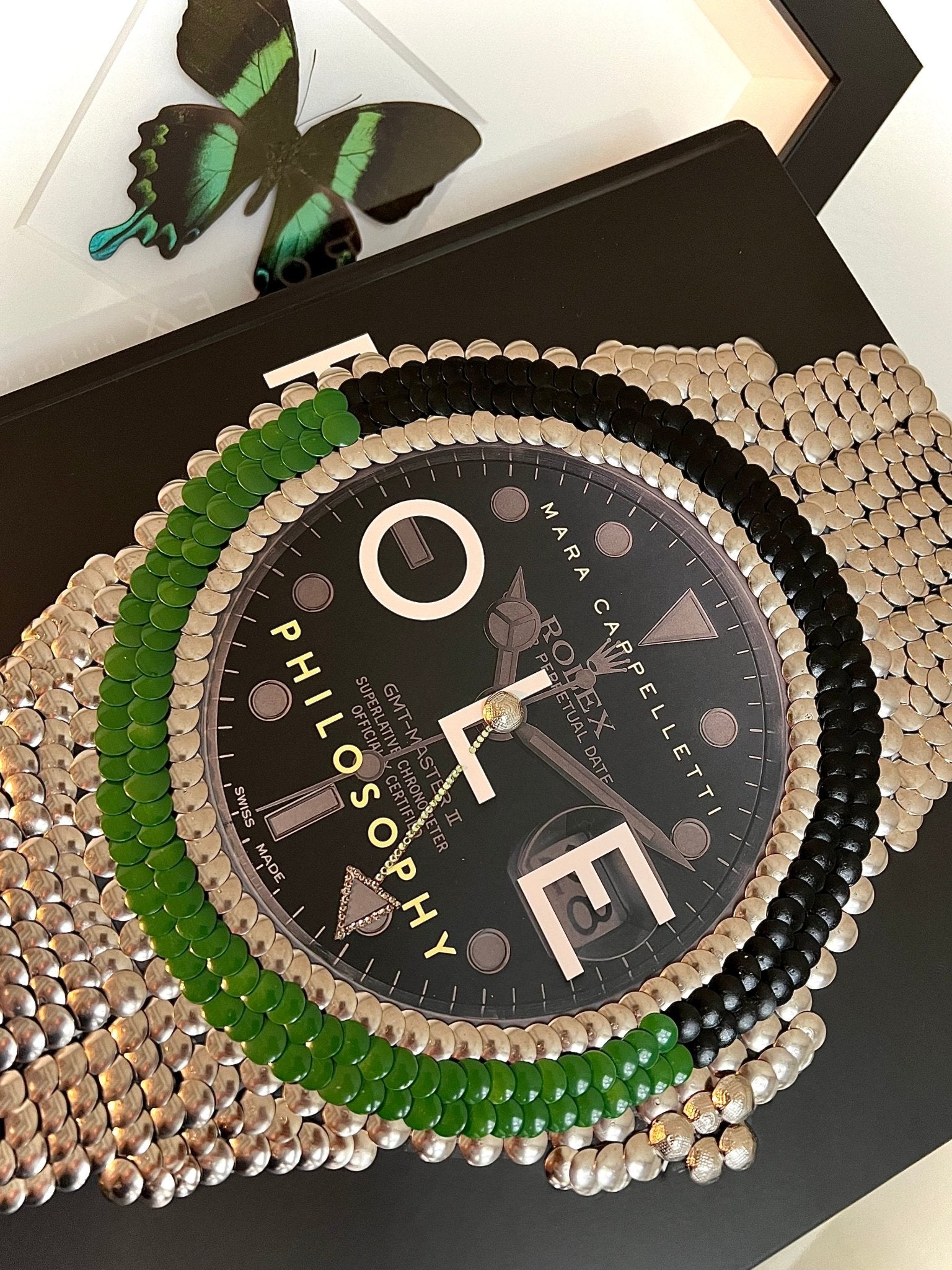 Green & Black Bezel Watch Studded Coffee Table Book - Monica Santos Art