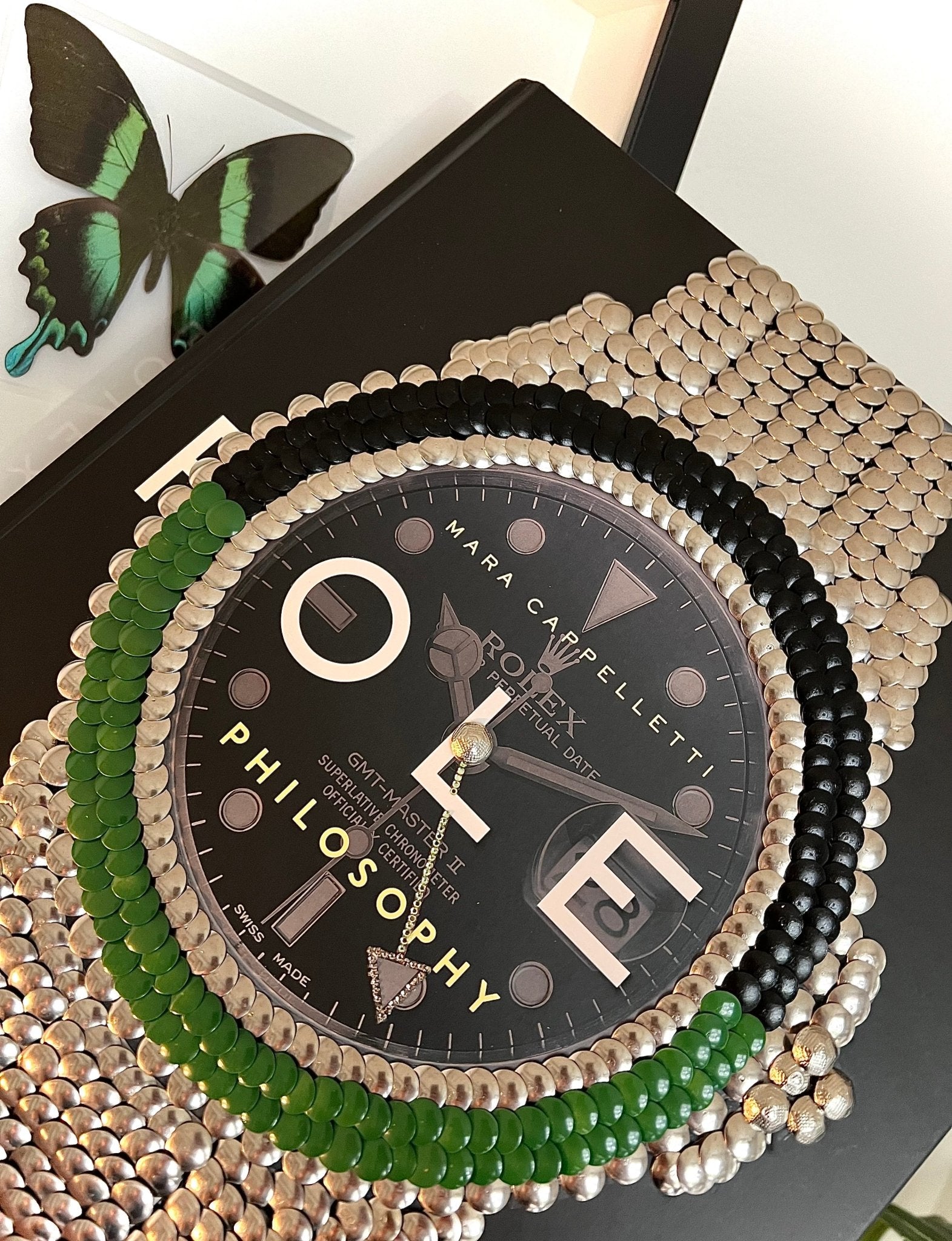 Green & Black Bezel Watch Studded Coffee Table Book - Monica Santos Art