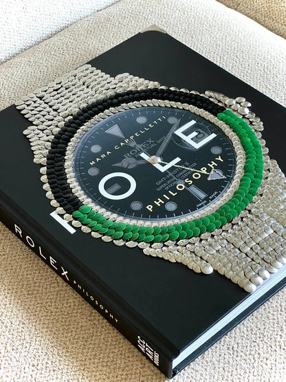 Green & Black Bezel Watch Studded Coffee Table Book - Monica Santos Art