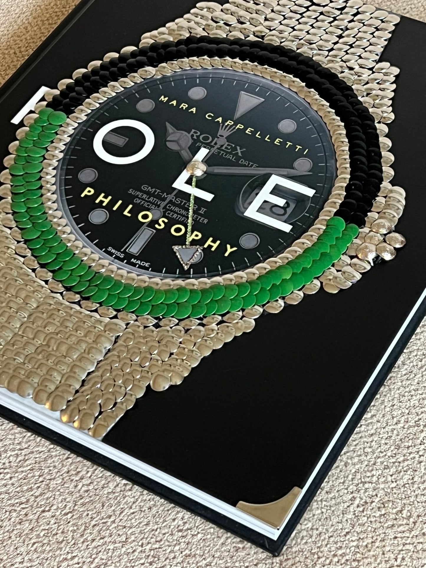 Green & Black Bezel Watch Studded Coffee Table Book - Monica Santos Art