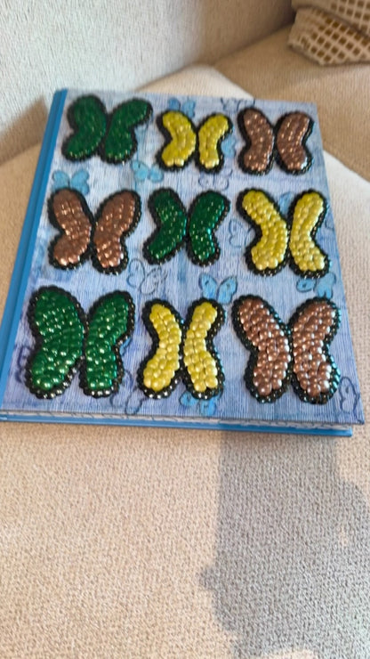 Green, Yellow, Copper Fluttering Butterflies Studded Book