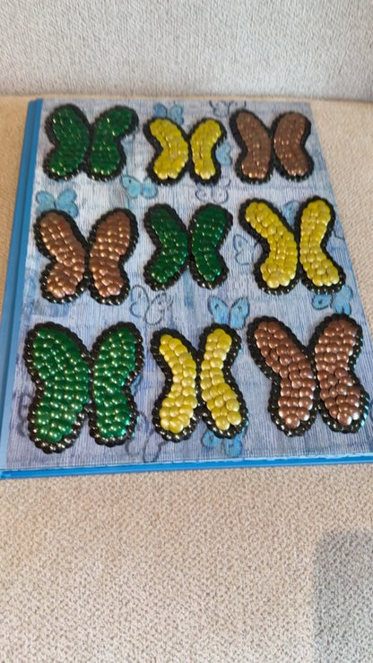 Green, Yellow, Copper Fluttering Butterflies Studded Book