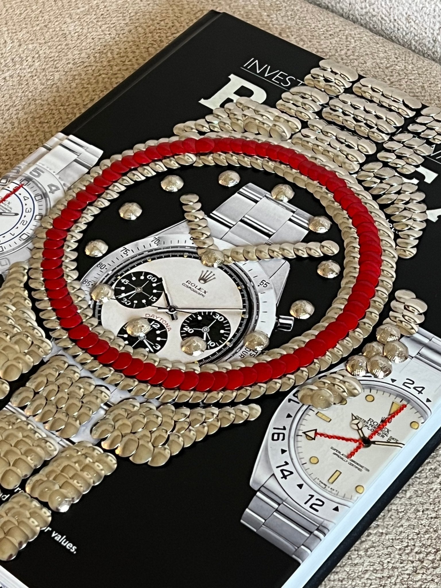 Red Bezel Watch Studded Coffee Table Book - Monica Santos Art