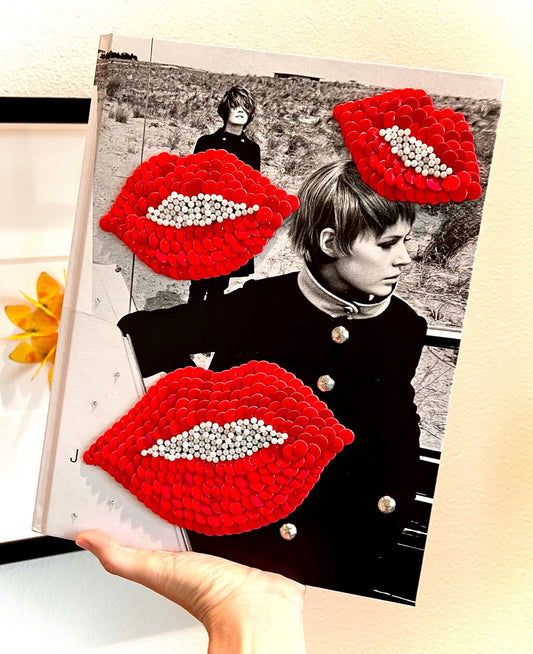 RED LIPS WITH PEARLS Studded Book with Swarovski Crystals - Monica Santos Art