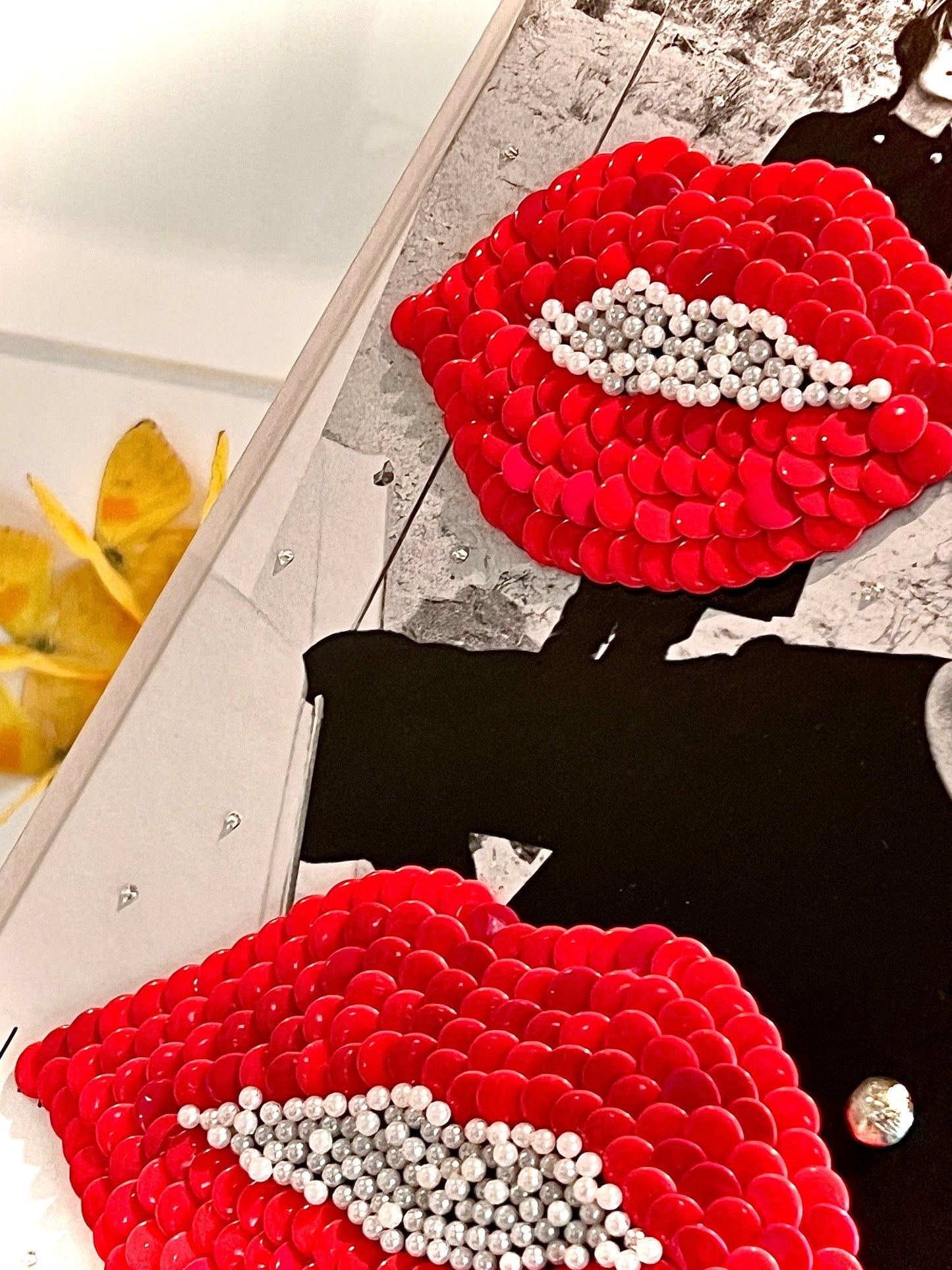 RED LIPS WITH PEARLS Studded Book with Swarovski Crystals - Monica Santos Art